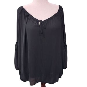 Torrid Black Relaxed Tie Front Blouse Long Sleeves